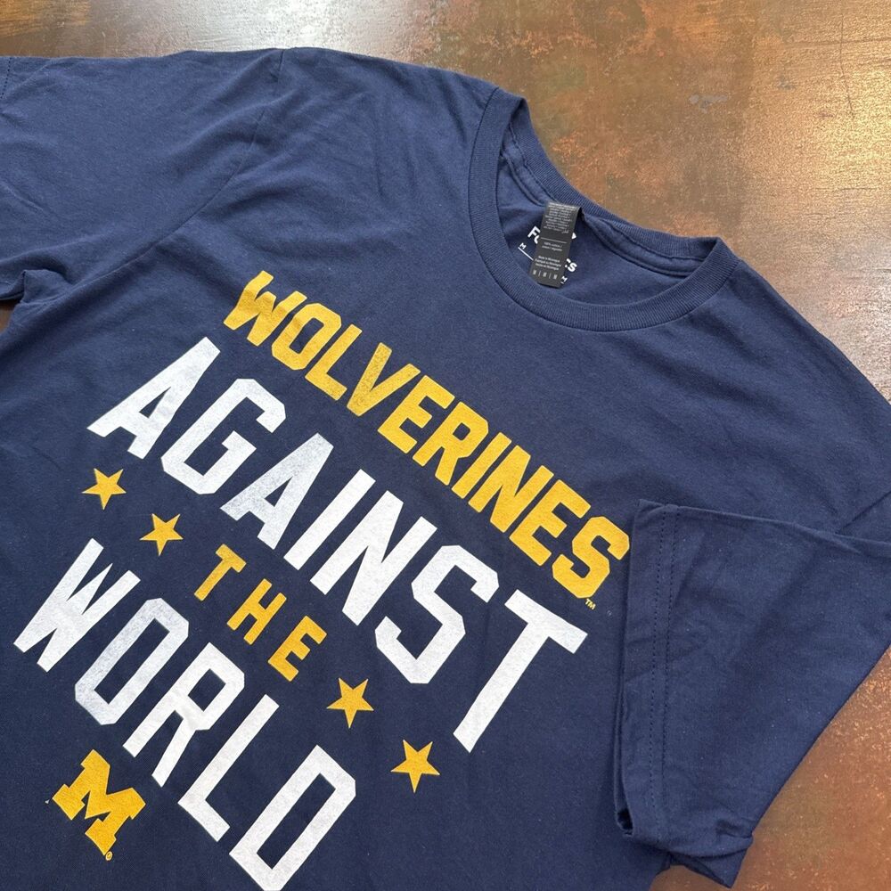 Michigan Wolverines Against The World Tshirt Men's Navy Blue college Sportswear